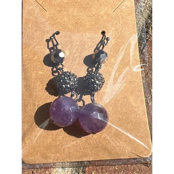 Purple Quartz Silver Dangle Earrings - Picture 6 of 6